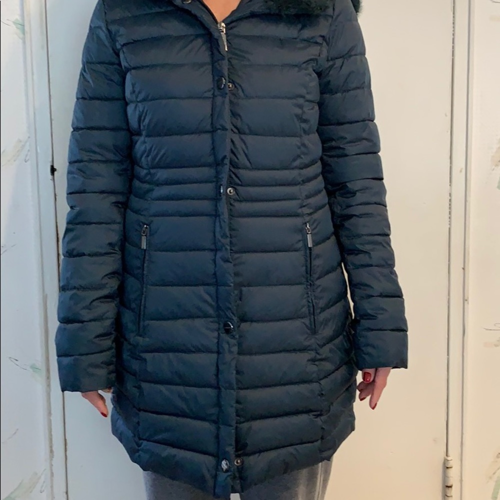 Laundry winter coat with faux fur hood